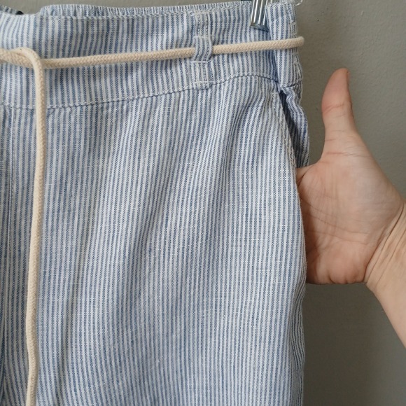 Tahari Size Medium Wide Leg‎ Pants Rope Belt Striped Ankle Length 100% Linen - Picture 7 of 14